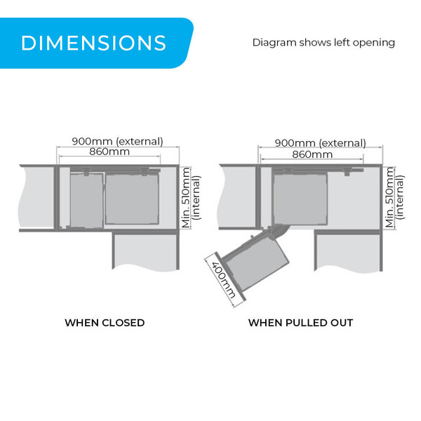 Higold blind corner pull-out storage dimensions for left-opening kitchen cabinets in Australia