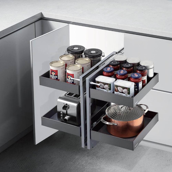 Higold Show Hand Magic Corner Pull Out Kitchen Storage, Blind Corner Cabinet Organizer with Grey Baskets, Australia.