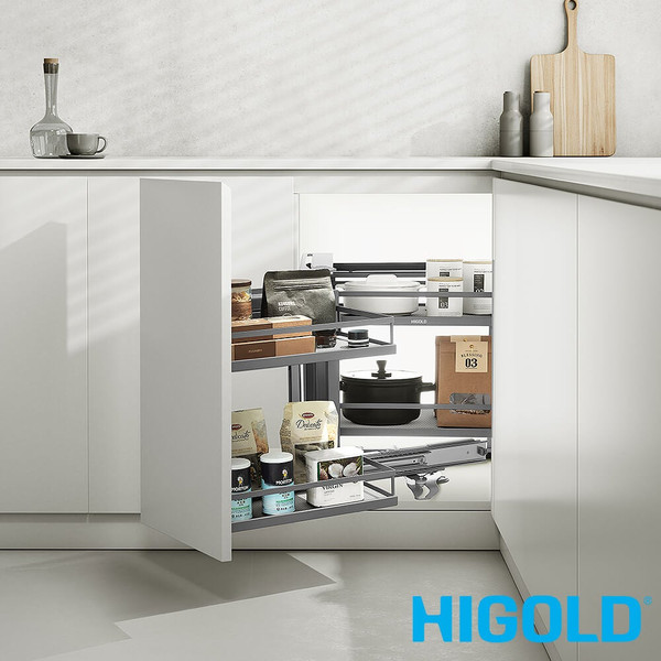 Higold Left Open Blind Corner Kitchen Cabinet Pull Out Storage Organizer Chrome Two Tier Baskets for 900mm Cabinets Australia