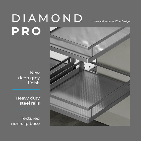 HIGOLD Diamond PRO Magic Corner Pull Out Kitchen Storage in Matte Grey, Blind Corner Cabinet Organiser for Australia