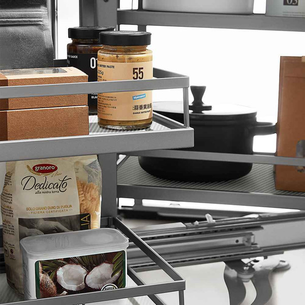 Higold Diamond PRO Magic Corner Kitchen Storage for 900mm blind corner cabinets, featuring matte grey baskets and soft-close pull-out mechanism for optimized kitchen organization in Australia.