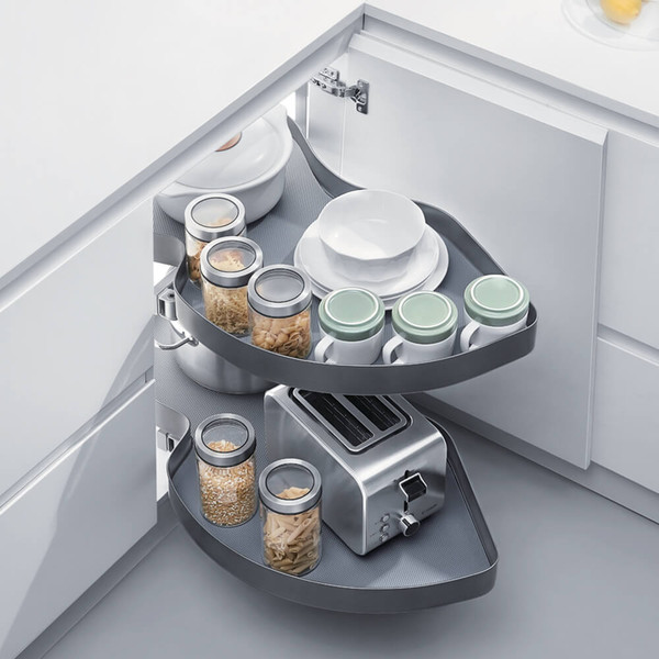 Higold Shearer Style Swing Out Kitchen Blind Corner Storage 2-Tier Baskets for Left Opening 900mm Cabinets in Titanium Grey Australia