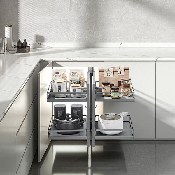 Higold Diamond PRO Magic Corner II Pull Out Kitchen Storage showing soft close mechanism for 900mm blind corner cabinets in Australia