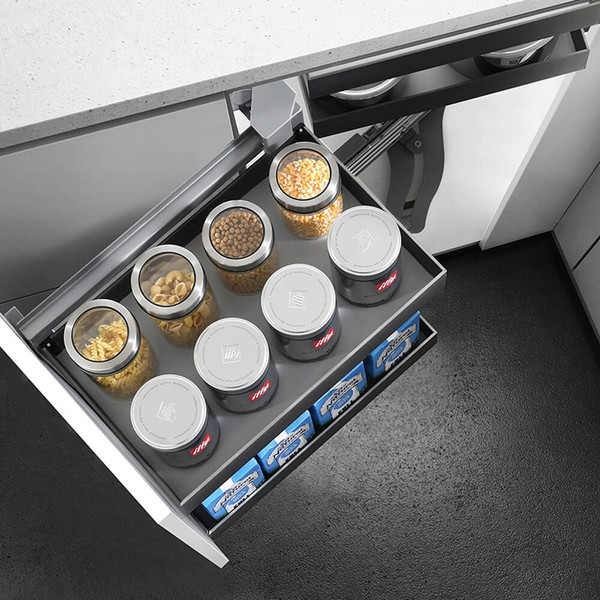 Higold Shearer Style Magic Corner Pull Out Kitchen Storage Baskets in Titanium Grey for 900mm Blind Corner Cabinet Australia