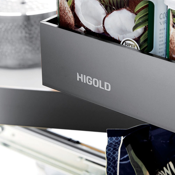 Higold Shearer Style titanium grey pull out kitchen corner storage baskets for blind corner cabinets in Australia.