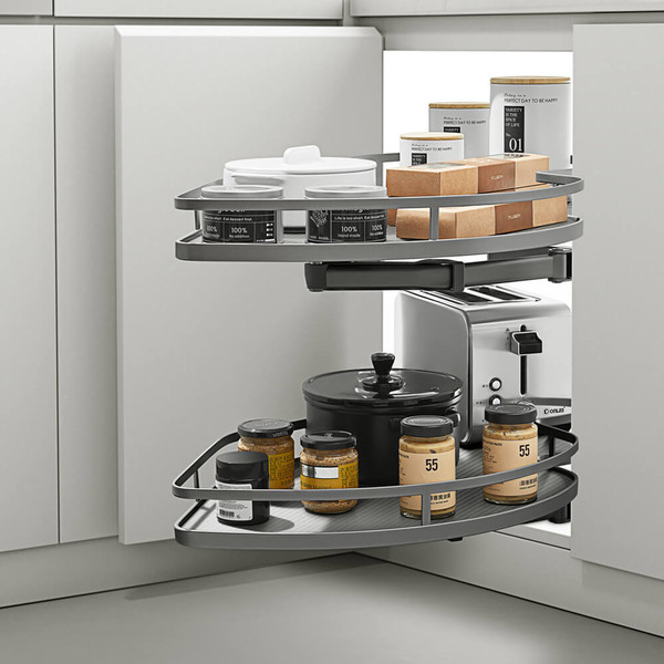 Higold Shearer Style Swing Out Kitchen Corner Storage for Blind Corner Cabinets in Australia 900mm Titanium Grey Finish