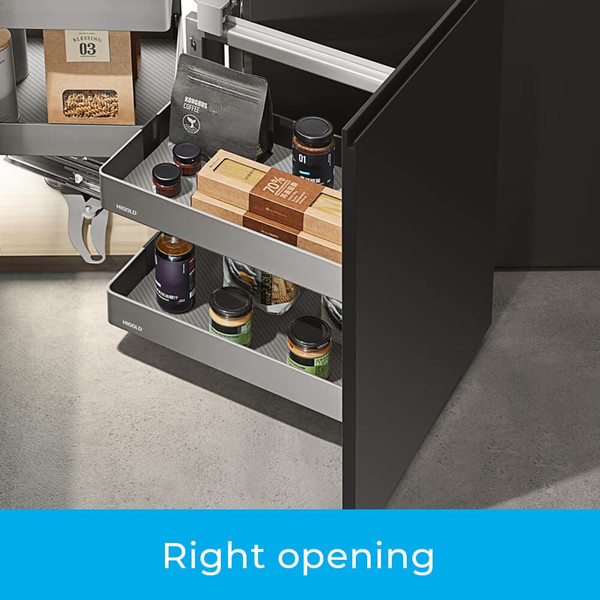 Higold Shearer PRO magic corner kitchen storage right opening pull out baskets for 900mm blind corner cabinet in anthracite grey finish Australia