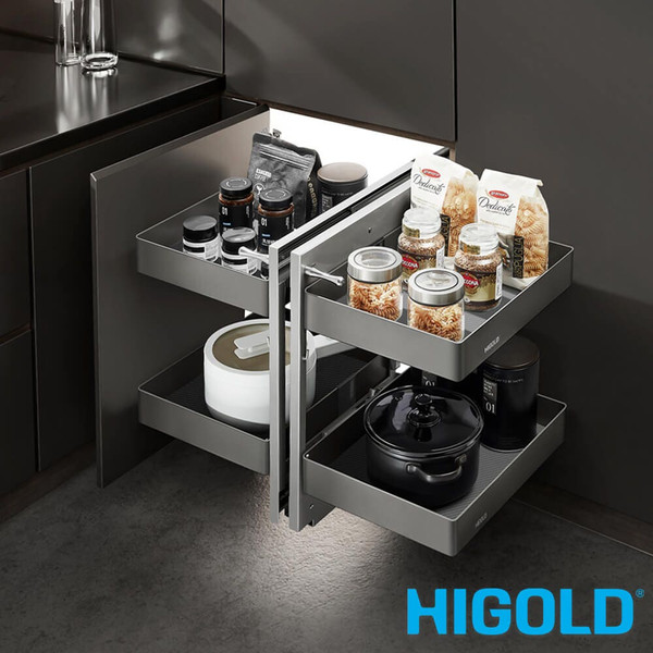 HIGOLD Shearer PRO Show Hand Magic Corner II Pull Out Kitchen Storage with Anthracite Grey Baskets for 900mm Blind Corner Cabinets in Australia