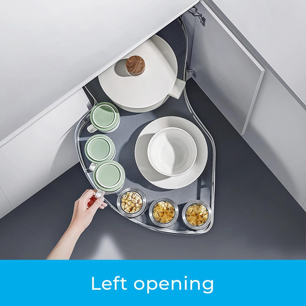 Higold Diamond Pro Left Opening Swing Out Kitchen Corner Storage with Matte Grey Shelves for 900mm Blind Corner Cabinets available at Renovator Store Australia