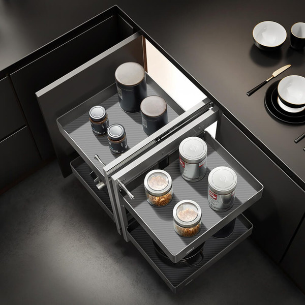 Maximize your kitchen storage in Australia with this Higold 4-basket blind corner pull-out organizer, designed for 900mm cabinets to provide easy access to cookware and pantry items.