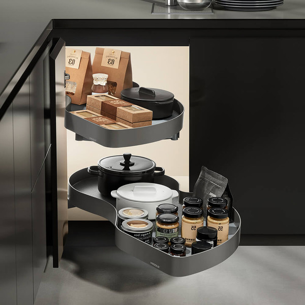 Higold Shearer PRO Swing Out Kitchen Corner Storage, matte grey 2-tier pull out trays for 900mm blind corner cabinet right opening, premium hardware for Australian kitchen renovations.