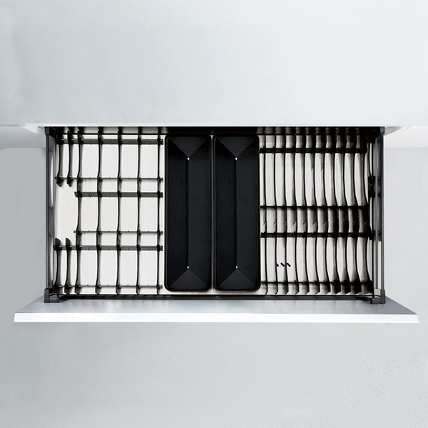 Higold Shearer Luxe Anthracite Grey Pull Out Kitchen Drawer with Adjustable Dish and Bowl Stands for Australian Modular Cabinets