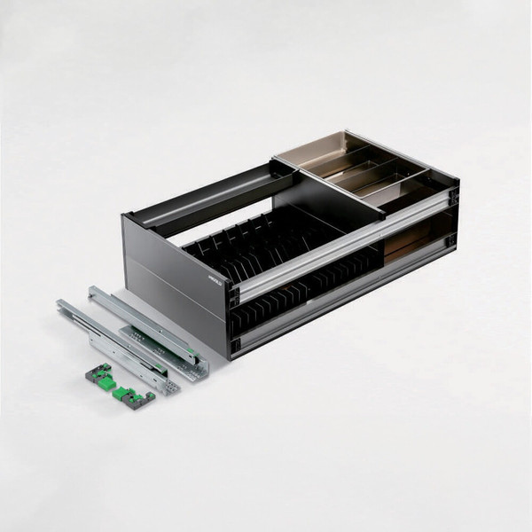 Modern kitchen pull-out drawer organiser with soft-close mechanism for 600mm to 900mm cabinets in Australia.