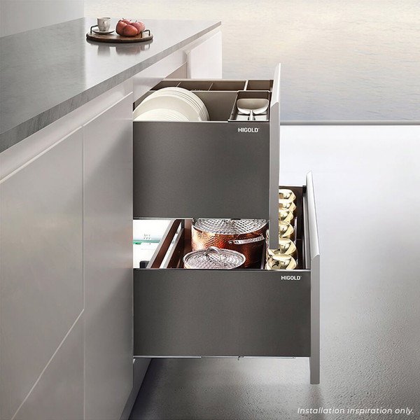 Higold Shearer 2.0 Anthracite Grey Pull Out Kitchen Dish Drawer with Flexible Plate Dividers and Soft Close for 900mm Cabinets - Australia-wide Shipping