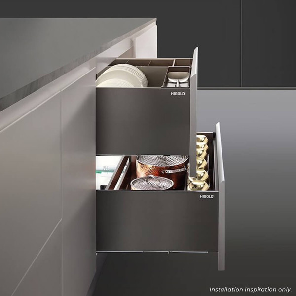 Higold Shearer Grey Pull Out Dish Drawer Basket with Drain Tray for 900mm Kitchen Cabinets available at Renovator Store Australia