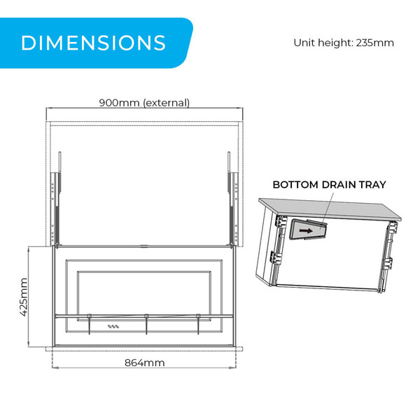Higold Shearer 2.0 900mm Multipurpose Pull Out Kitchen Drawer dimensions and technical specifications for Australian modular cabinets.