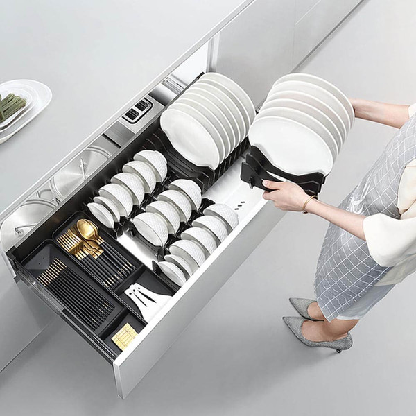 Higold Shearer 900mm Multipurpose Pull Out Kitchen Drawer with Plate Dividers and Drain Tray, Matte Grey Aluminium Storage, Australia.