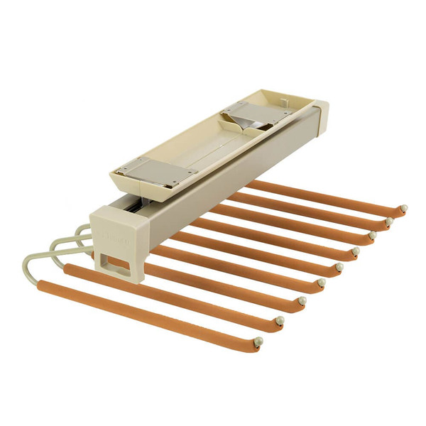 Space-saving top-mounted pull-out trouser rack for efficient wardrobe organization in Australian homes.