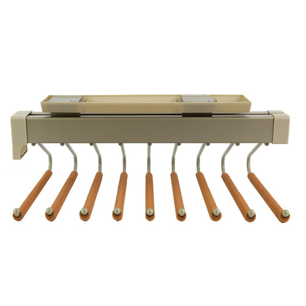 Compact slide-out metal trouser rack for wardrobe organization in Australia.