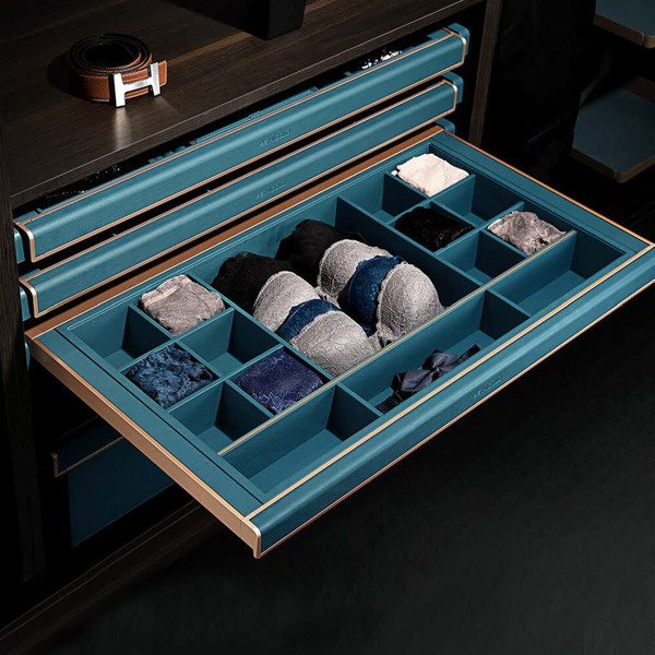 Higold B Series Natural PU Leather Pull Out Wardrobe Drawer Storage with Multiple Compartments for 900mm Cabinets, Australia.