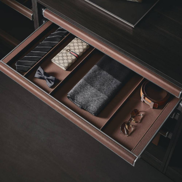 Brown PU leather pull-out wardrobe storage box for modern Australian walk-in closets