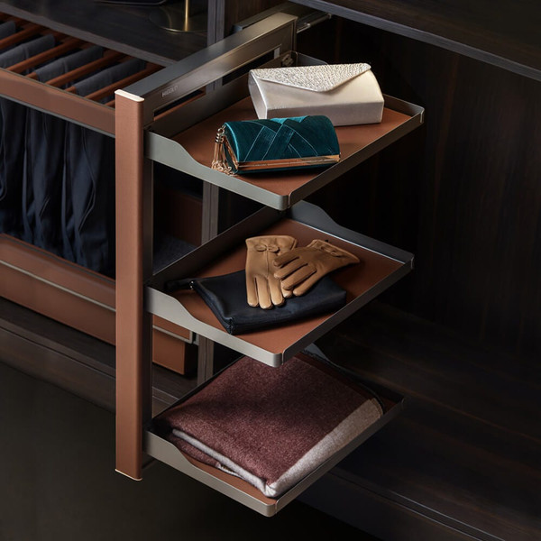 Higold B Series Natural Brown 3-Tier Slide Out Wardrobe Organiser for Shoes and Bags Left Side Mount Australia