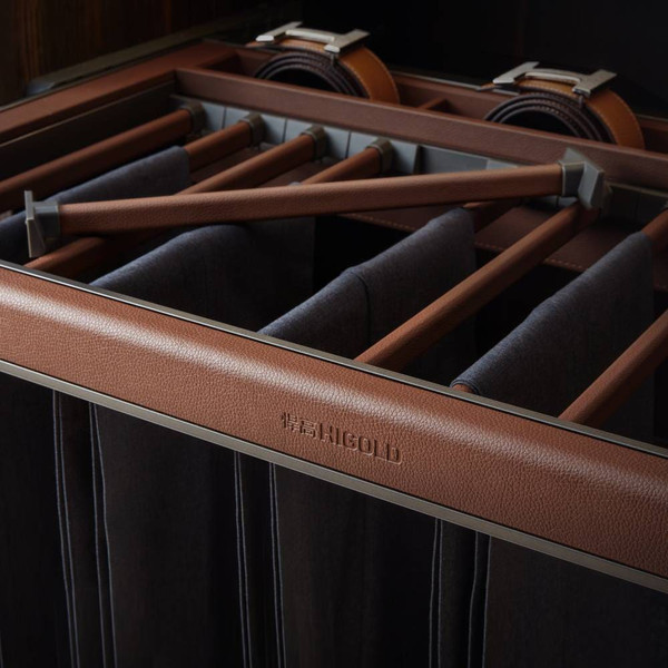 Higold B Series Natural Finish Pull Out Trouser and Belt Rack with 14 Rods and Soft Close Mechanism for 900mm Wardrobe Cabinets in Australia