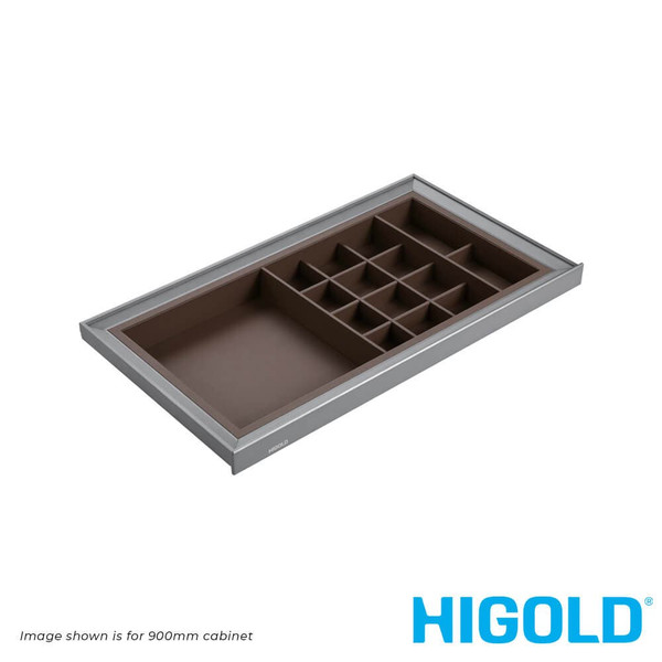 Higold A Series Multiple Section Pull Out Wardrobe Storage Tray in Grey and Natural for 600mm Cabinets at Renovator Store Australia