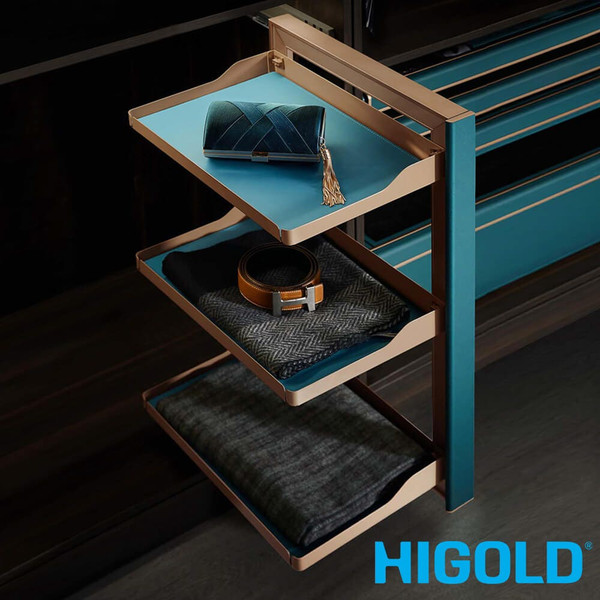 Higold B Series Sliding 3-Tier Wardrobe Organiser with Teal Finish and Right Side Mount available at Renovator Store Australia.