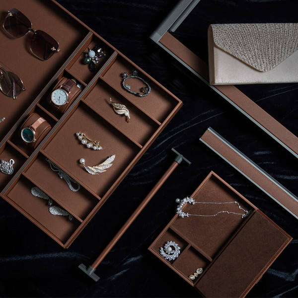 Pull-out jewellery organiser and storage case with watch holders for luxury wardrobes in Australia.