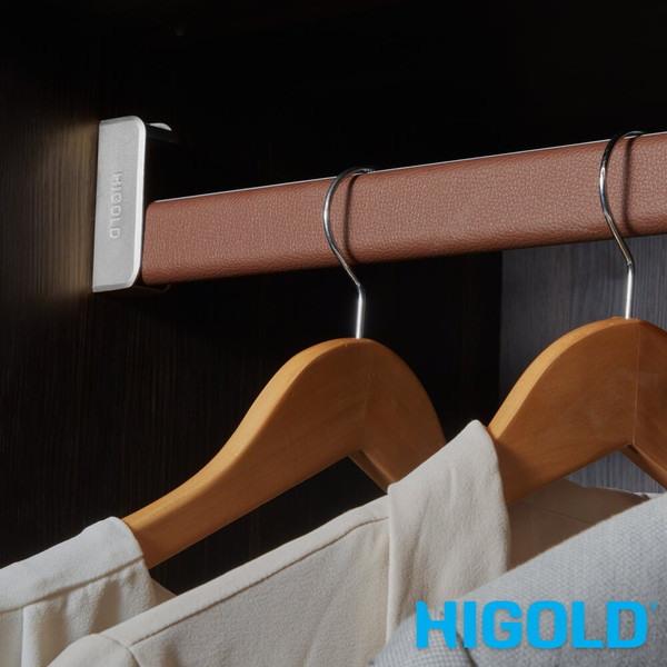 Higold B Series Natural Wardrobe Hanging Rod with Brown PU Leather Finish for Closets Australia