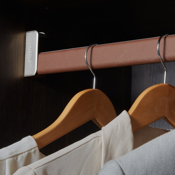 Higold B Series natural PU leather wardrobe hanging rod and clothes rail available in Australia.