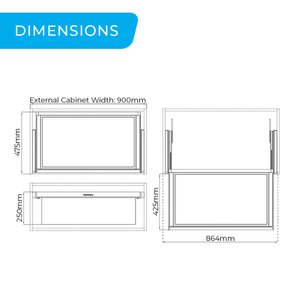 Higold B Series Deep Profile Pull-Out Wardrobe Basket and Drawer Dimensions for 900mm Cabinet in Australia