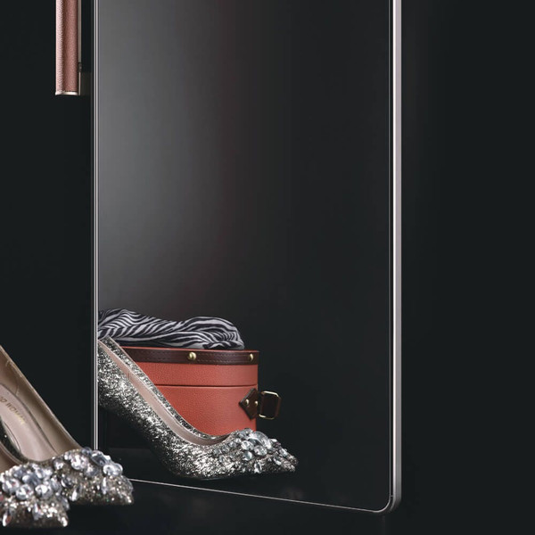 Higold A Series slide-out wardrobe mirror in a sleek grey finish, perfect for space-saving bedroom storage and walk-in closets in Australia.