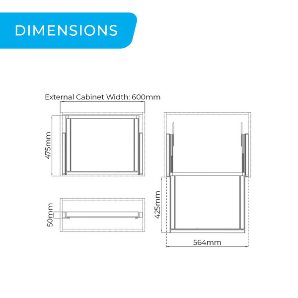 Higold B Series Natural PU Leather Pull Out Wardrobe Drawer Organiser for 600mm Cabinet Dimensions in Australia
