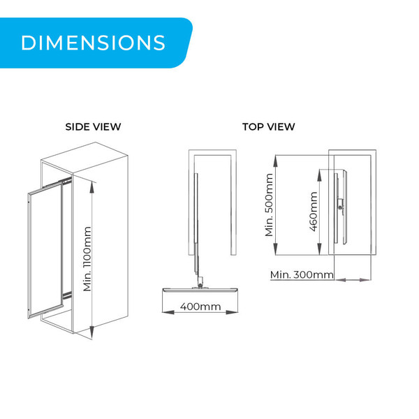 Higold A Series Side Mount Hide-Away Revolving Mirror Dimensions for Wardrobe Cabinets Australia