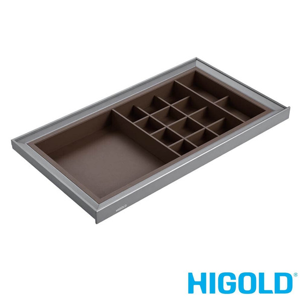 Higold A Series Grey Pull Out Wardrobe Drawer Charm Storage Box with compartments for 900mm cabinets, available at Renovator Store Australia.