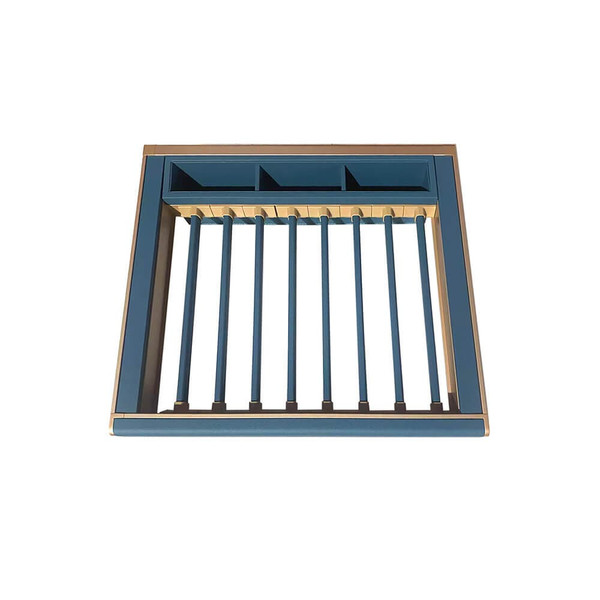 Higold B Series pull out trouser and belt rack in teal finish for 600mm wardrobe cabinets, featuring soft close runners and premium leather-look storage for homes in Australia.