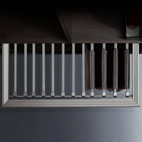 Higold A Series Grey Pull Out Trouser Rack for 900mm Wardrobe Cabinet with adjustable anti-slip rods for organized clothes storage in Australia.