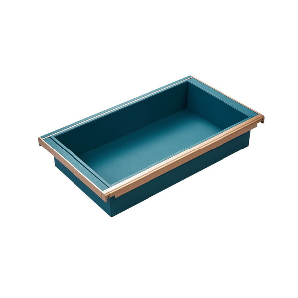 Higold B Series shallow pull out wardrobe drawer storage in natural brown PU leather for 600mm cabinets, available at Renovator Store Australia.