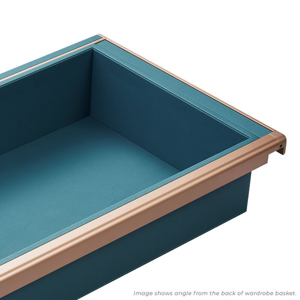 High-end Tiffany teal leathery pull-out wardrobe basket for luxury clothes storage in Australia.