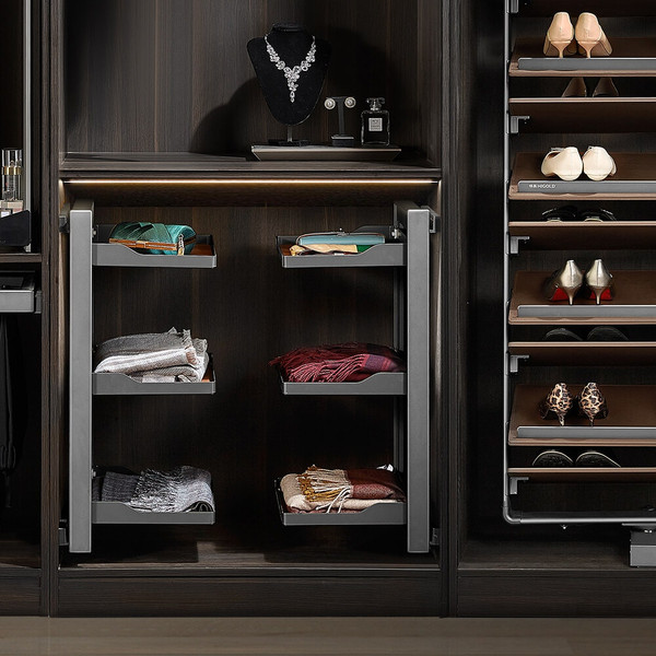 Higold A Series Pull Out Wardrobe Storage Trays for Shoes and Handbags in Natural Brown and Grey Finish Australia