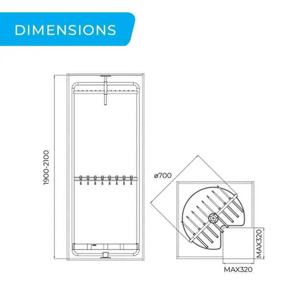 Higold B Series rotating multifunctional 3-tier trouser rack dimensions for 900mm wardrobe corner cabinets Australia.
