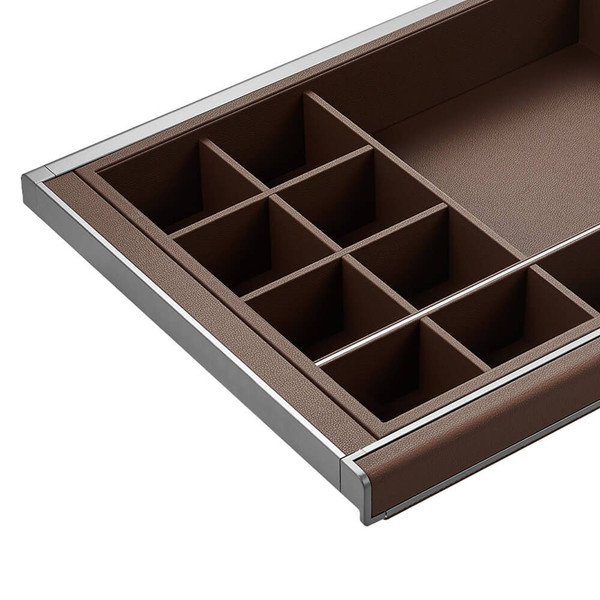 Multi-compartment wardrobe drawer organizer with 10 sections in a brown finish, ideal for organizing underwear and undergarments in Australian homes.