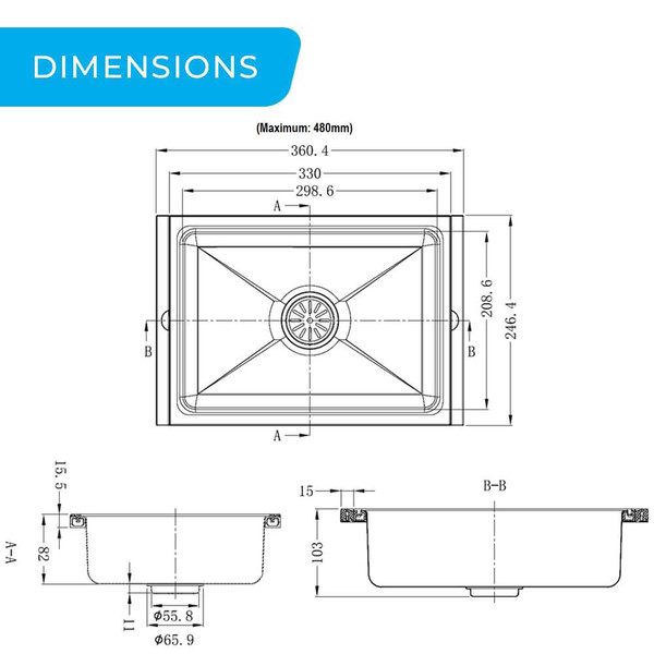 Higold Stainless Steel Expandable Colander Dimensions Diagram Australia 360mm-480mm