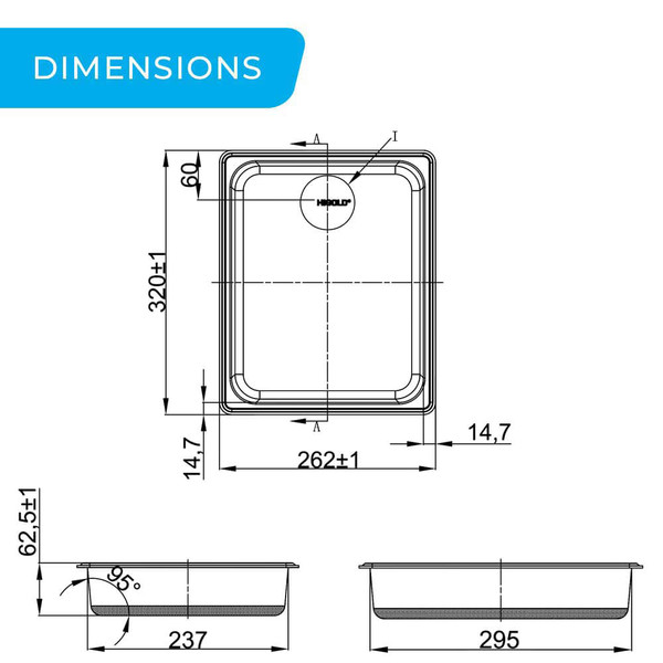 Higold Plastic Basin 320mm Dimensions Diagram for Kitchen Sink Accessories Australia
