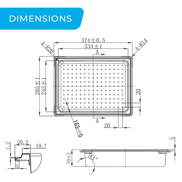 Higold Stainless Steel Kitchen Sink Colander 375mm Dimensions Diagram available at Renovator Store Australia.