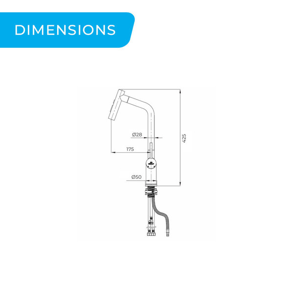 Higold BN1.0 Tri-Functional Pull Out Kitchen Mixer Tap Dimensions Chart for Australian Kitchen Renovation projects in Melbourne and Sydney.