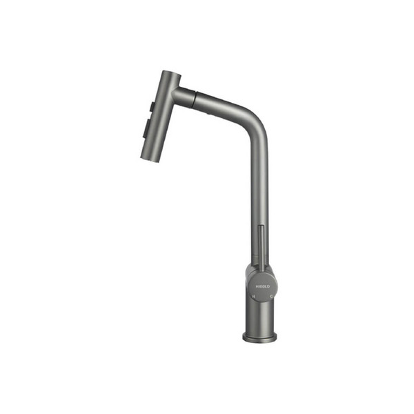 Higold BN1.0 tri-functional pull-out kitchen mixer tap in PVD grey finish, available at Renovator Store Australia.