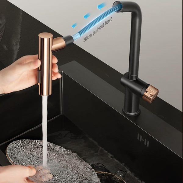 Close-up of a 30cm retractable flexible hose for a pull-out kitchen mixer tap, showcasing modern plumbing design for Australian homes.